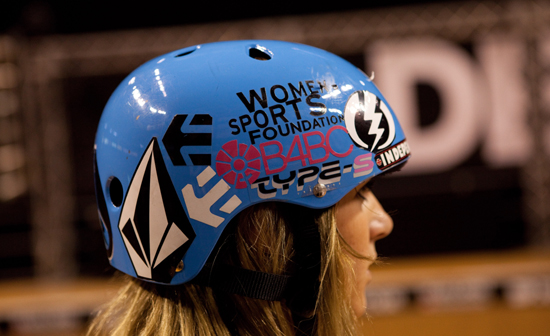Athlete Advisory Panel member Lyn-z Adams Hawkins Pastrana sports her WSF pride on her skateboard helmet as she competes in the 2010 Dew Tour in Boston. (Photo by: Michael Leonhard)