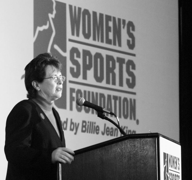 Billie Jean King speaks at the Women's Sports Foundation awards.