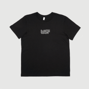Black t-shirt with WSF logo printed in the center.