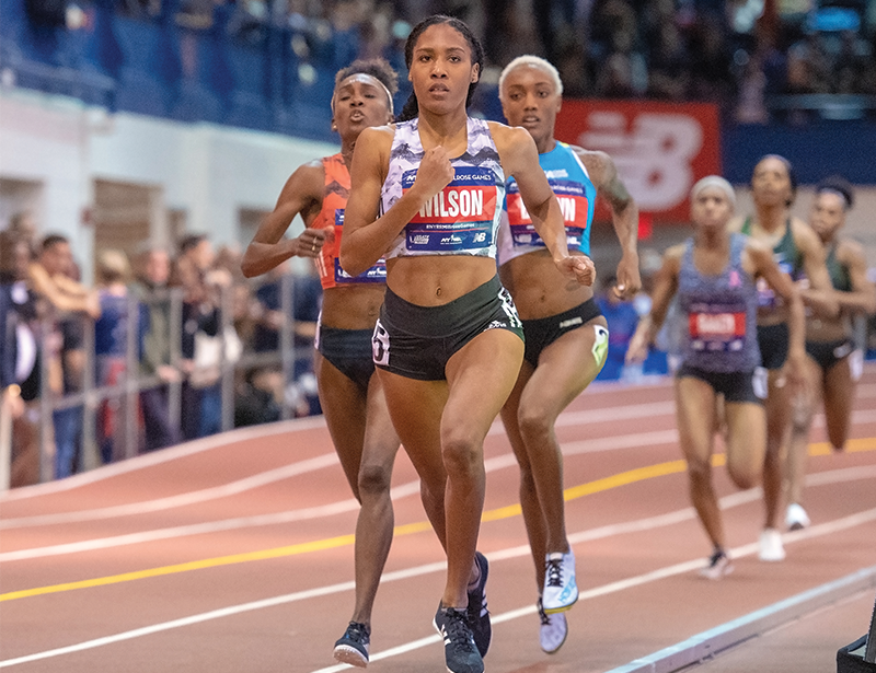 Ajee Wilson leading the field of the 800-meter at the Millrose Games.