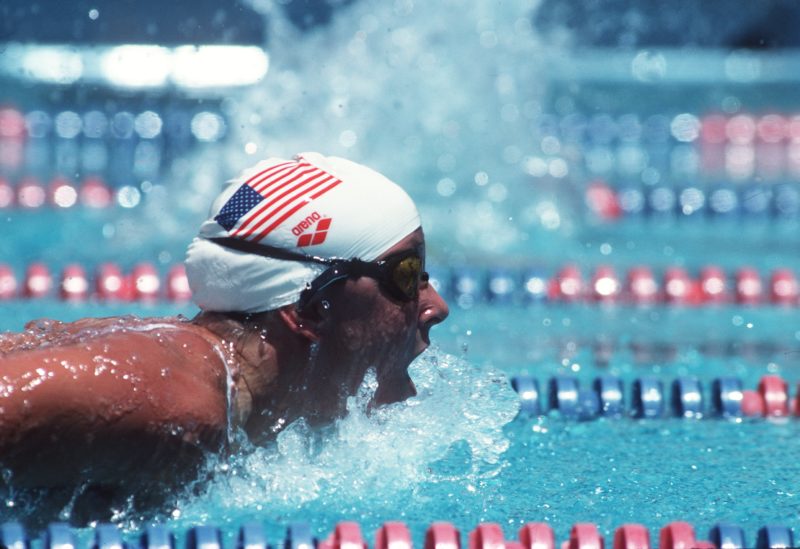 Nancy Hogshead swimming butterfly for Team USA.