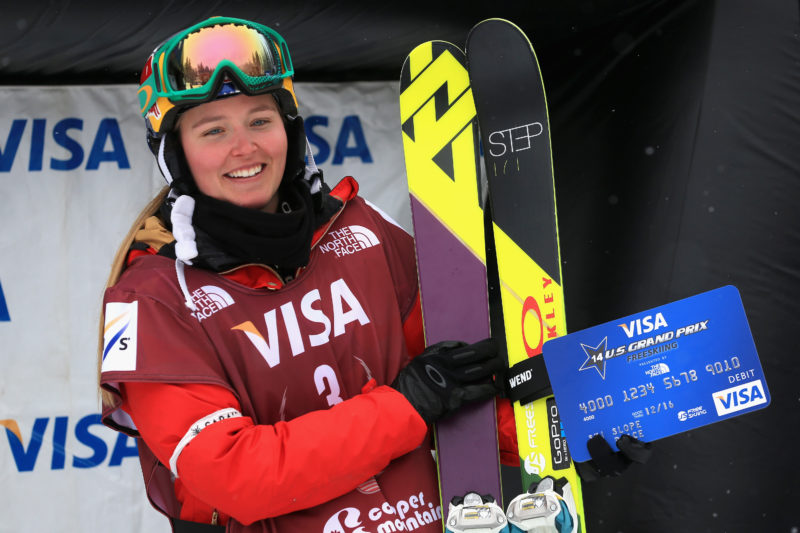 Grete Eliassen on the podium at the FIS Slopestyle Ski World Cup