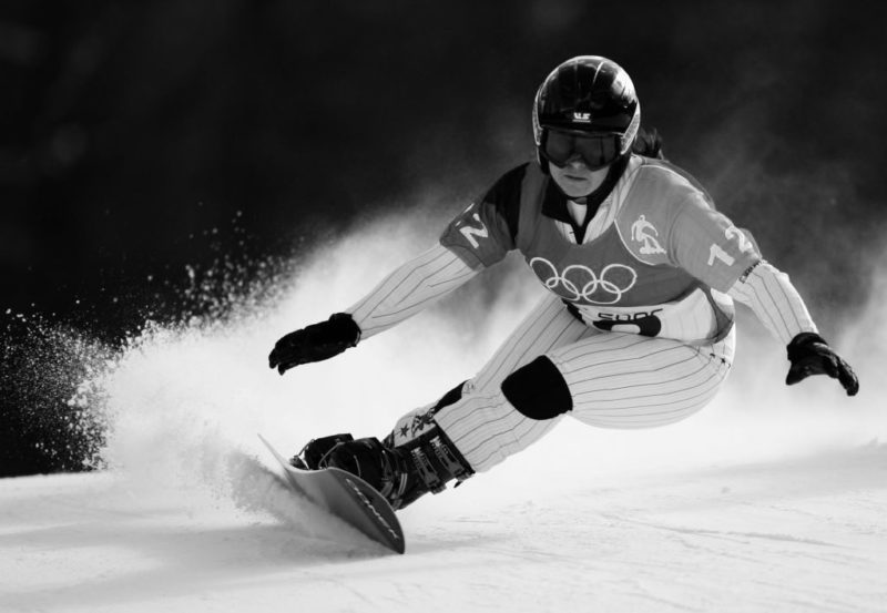 Michelle Gorgone competes in the Womens Snowboard Parallel Giant Slalom at the 2006 Olympics