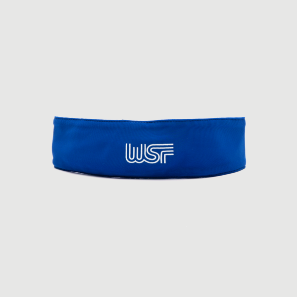 Blue headband with WSF logo in white