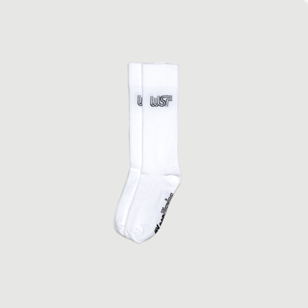 White mid-calf socks with WSF logo